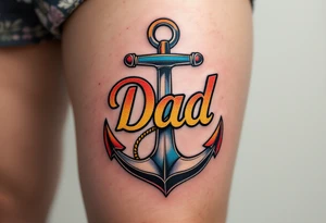 A colorful anchor with “Dad” in old-school lettering and gold shading. tattoo idea