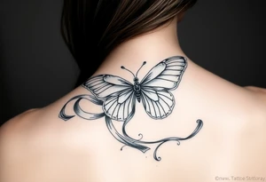 ethereal butterfly with flowing silk ribbons in moonlight tattoo idea