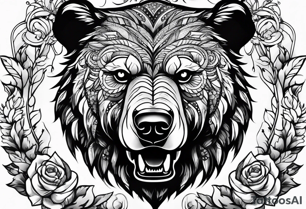 growling bear head with arms tattoo idea