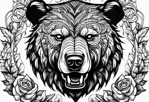 growling bear head with arms tattoo idea