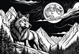 Powerful storm with wolf and forrest tattoo idea