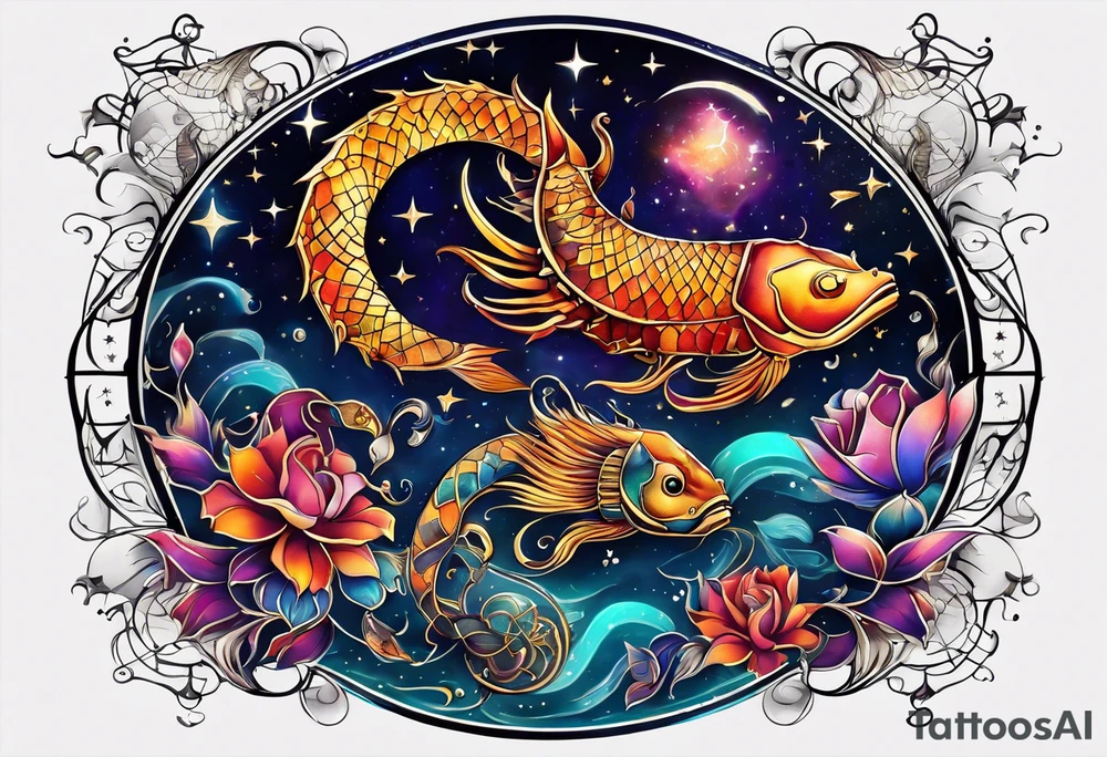 constellation du zodiaque avec poisson balance et scorpion superposée de couleur différentes tattoo idea