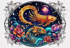 constellation du zodiaque avec poisson balance et scorpion superposée de couleur différentes tattoo idea