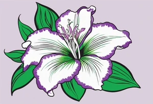 An outline of a rio dipladenia flower with a brush stroke green and purple background tattoo idea