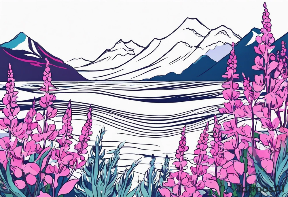 ocean wave with lupine and fireweed. no mountains tattoo idea