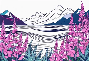 ocean wave with lupine and fireweed. no mountains tattoo idea