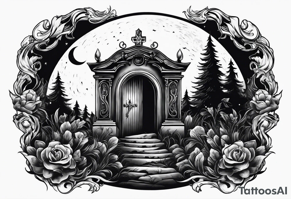 graveyard with moon tattoo idea