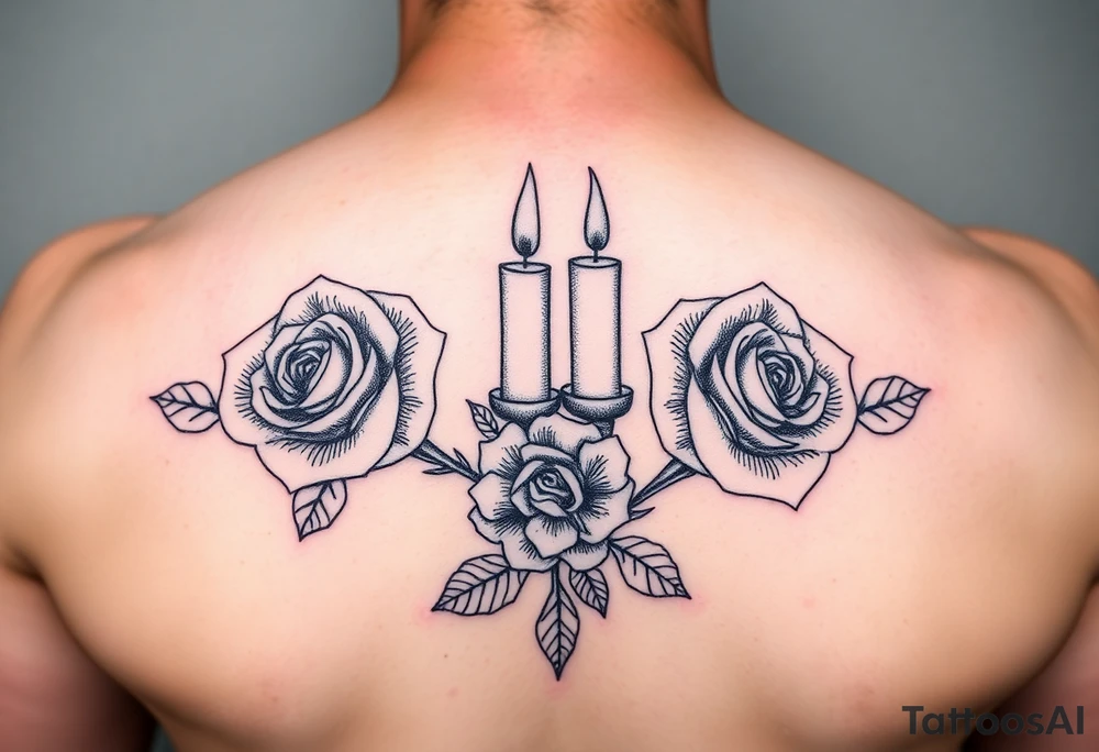 Blue, 2 roses, 2 candles tattoo idea