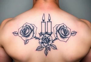 Blue, 2 roses, 2 candles tattoo idea