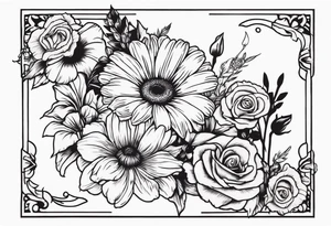A vintage vertical design of a daisy and a rose with gladiolus flowers and poppies weaving through tattoo idea