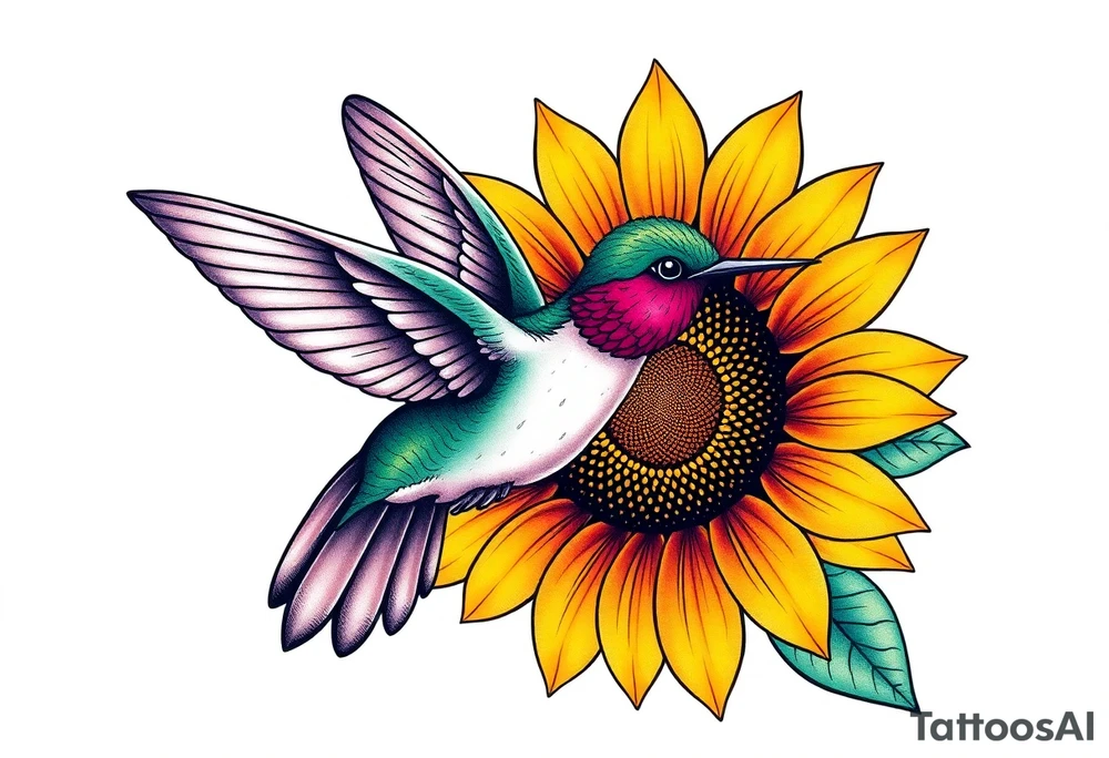 Hummingbird near a sunflower tattoo idea