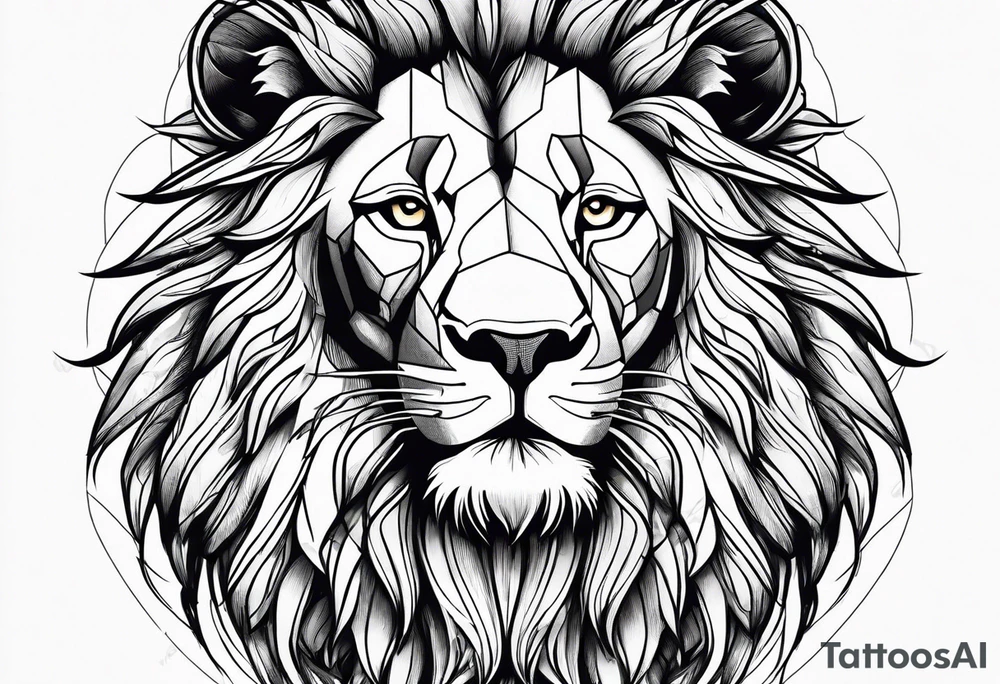Powerful lion up close with nature in background tattoo idea