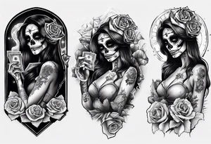santa la muerta with money luxury tattoo idea