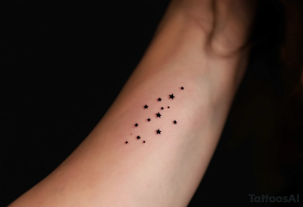 A subtle Sagittarius tattoo using only tiny white dots for stars, placed behind the ear. tattoo idea