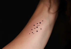 A subtle Sagittarius tattoo using only tiny white dots for stars, placed behind the ear. tattoo idea