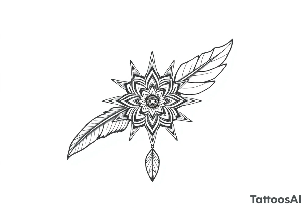 spiritual feather indian mandala shaman tattoo idea
