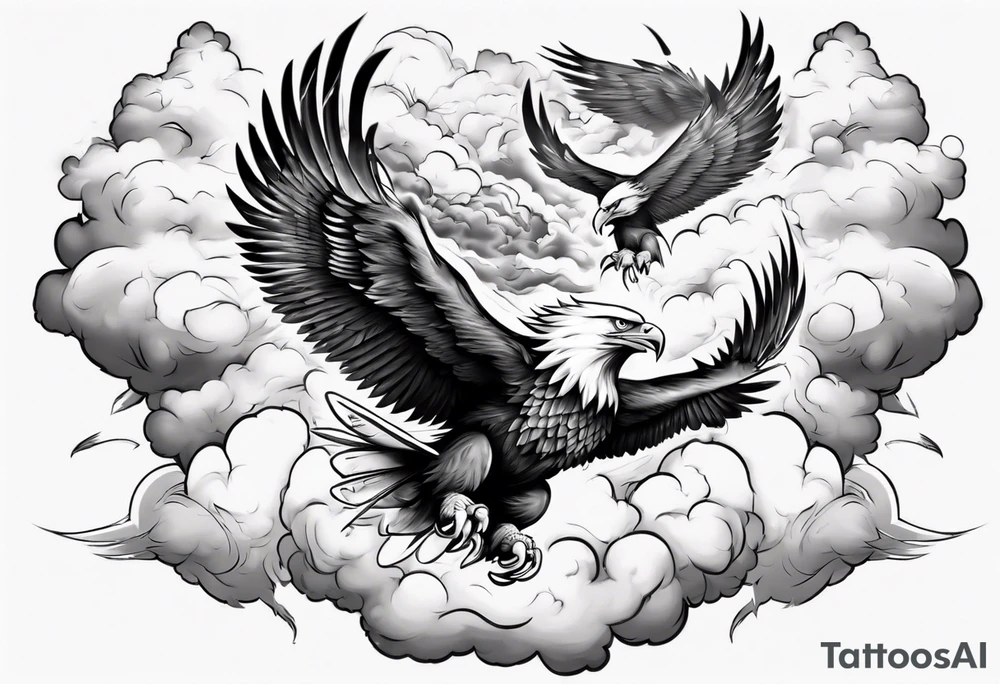 eagle fly through big clouds and thunder tattoo idea