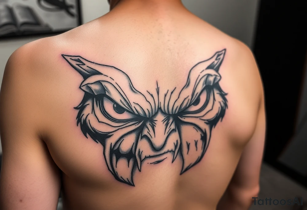 powerful faces with huge angry eyes tattoo idea