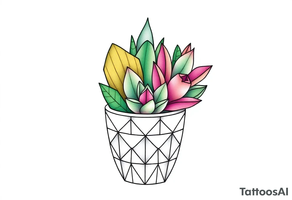cute cacti and succulent in a pot tattoo idea