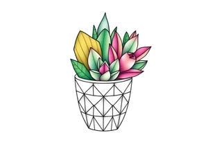 cute cacti and succulent in a pot tattoo idea