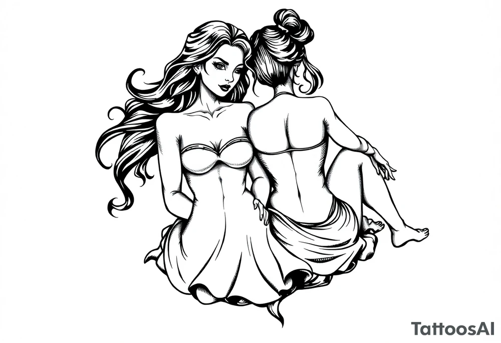 Two sisters sitting next tattoo idea