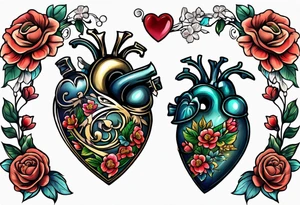 heart locket with flowers tattoo idea