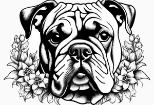 english bulldog with lily of the valley tattoo idea