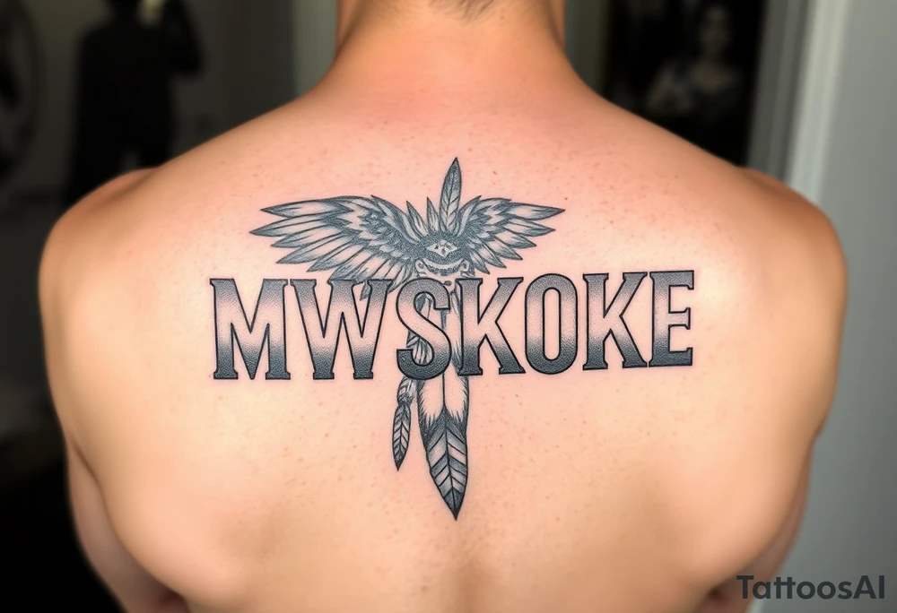 “MVSKOKE” shaded with Native American print tattoo idea