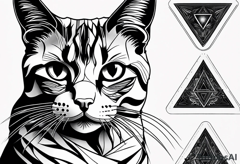 cat inside triangle tattoo idea