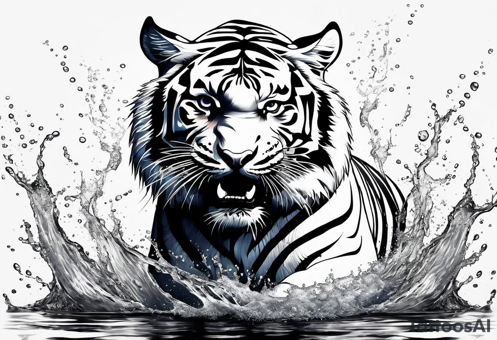 full tiger body splashing paw into water tattoo idea