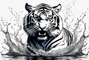 full tiger body splashing paw into water tattoo idea