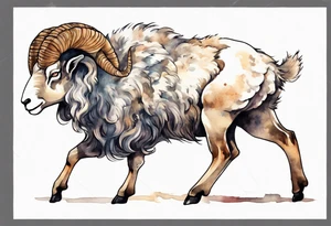 a large man with the head and feet of a big horned sheep tattoo idea