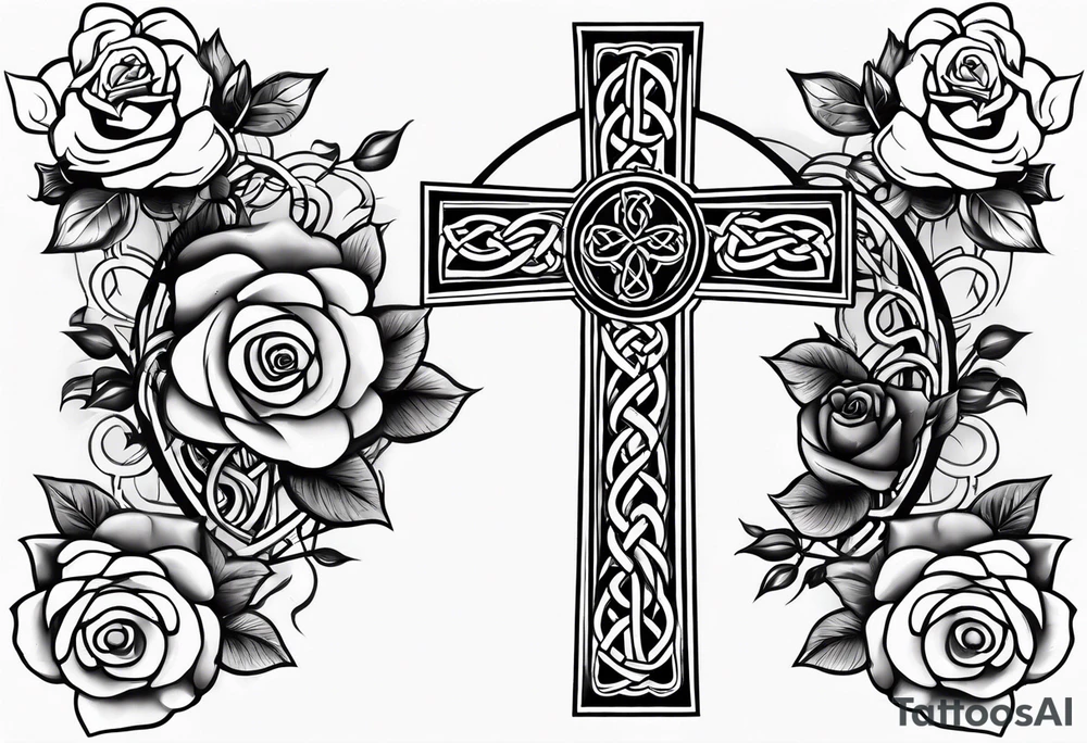 Celtic cross with roses tattoo idea