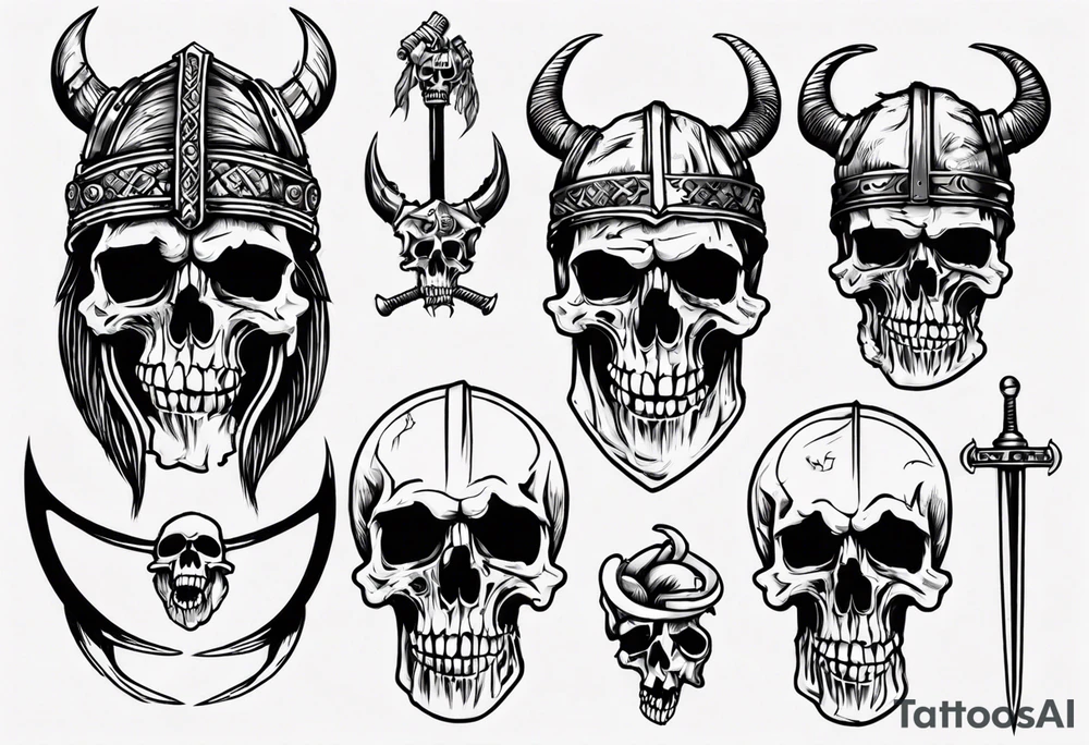 I want a detailed tattoo of a viking head and skeletons with the company name “Viking Customs” incorporated in the design tattoo idea