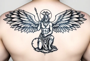 God hermes kneeling with wings wrapped around him tattoo idea tattoo idea tattoo idea