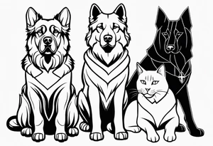 2 big dogs 3 small dogs and one black cat tattoo idea
