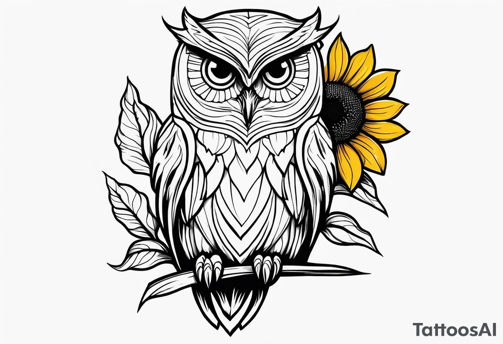 Owl and sunflower sleeve tattoo idea