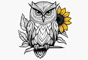 Owl and sunflower sleeve tattoo idea