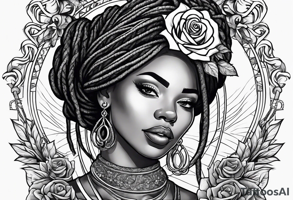 locs, money, crown, rose tattoo idea