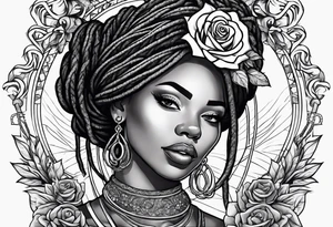 locs, money, crown, rose tattoo idea