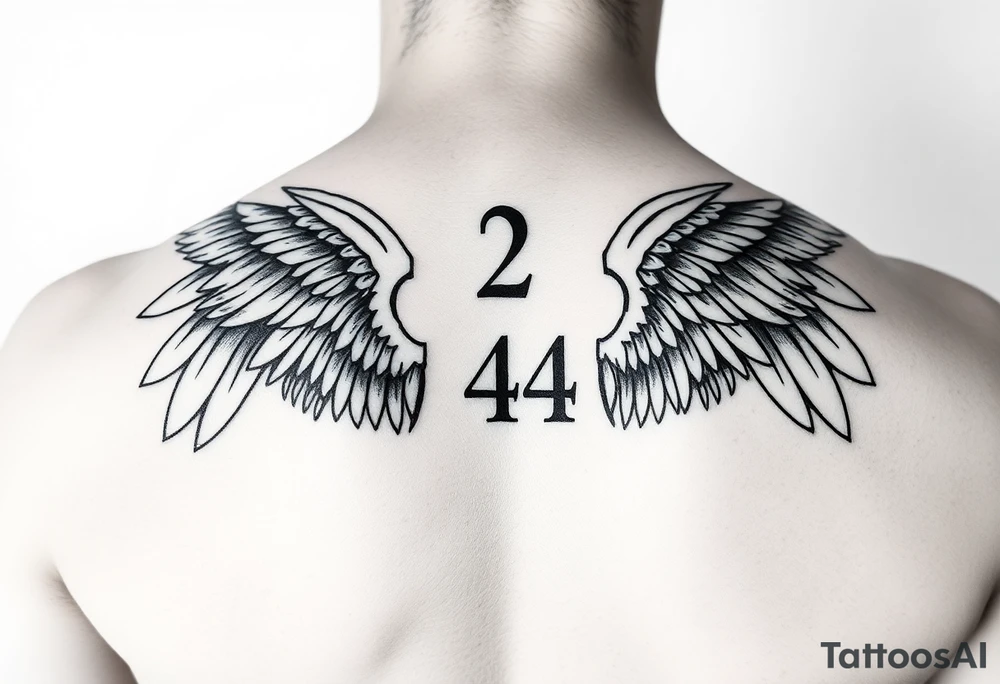 Angel numbers 1 support and guidance, 2 Balance, 4 Protection (with angel wings(only around 444) tattoo idea
