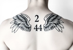 Angel numbers 1 support and guidance, 2 Balance, 4 Protection (with angel wings(only around 444) tattoo idea