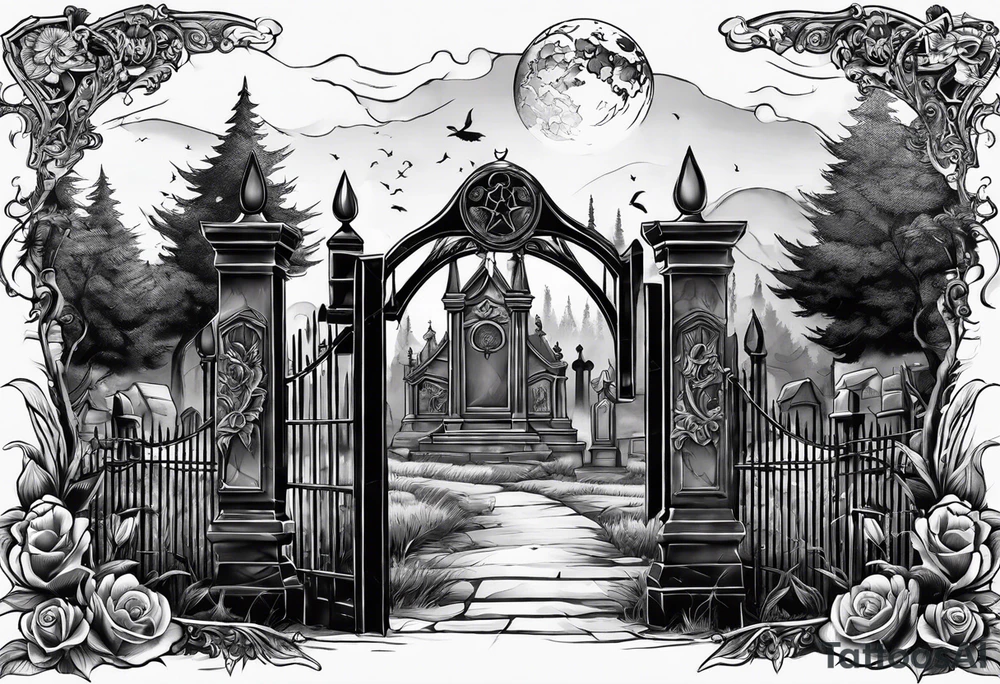 graveyard with moon tattoo idea