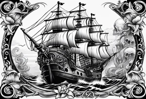 skull octopus pirate ship tattoo idea