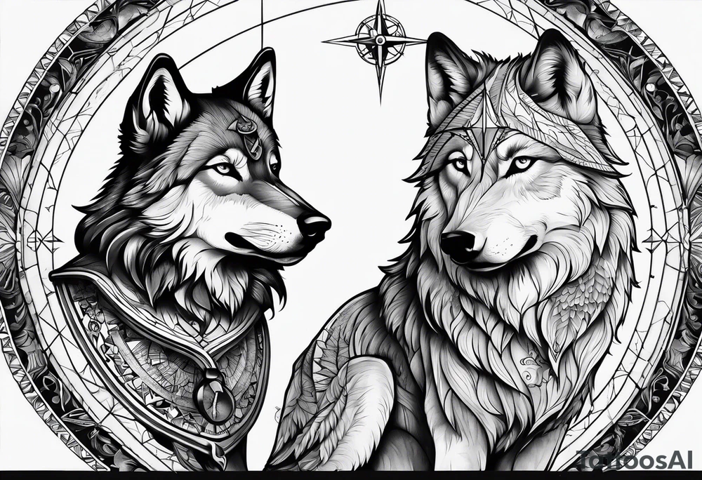 Compass for direction and guidance and a wolf tattoo idea