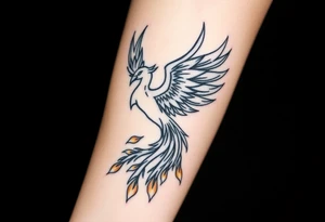 magnificent phoenix rising from golden flames with trailing embers tattoo idea