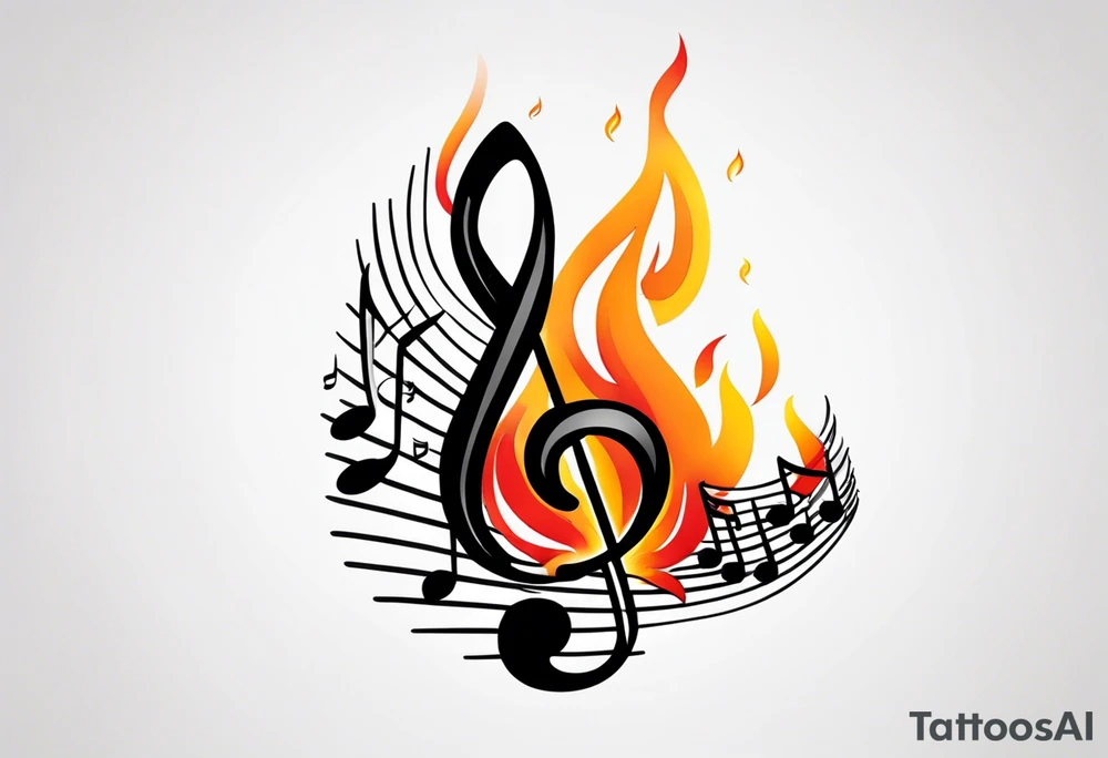 Musical notes on fire tattoo idea