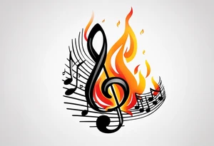 Musical notes on fire tattoo idea