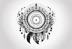 Feather Mandala tattoo with small music notes tattoo idea