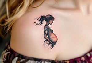 A silhouette of a pregnant woman in rose gold ink symbolizes the journey and anticipation of motherhood. tattoo idea